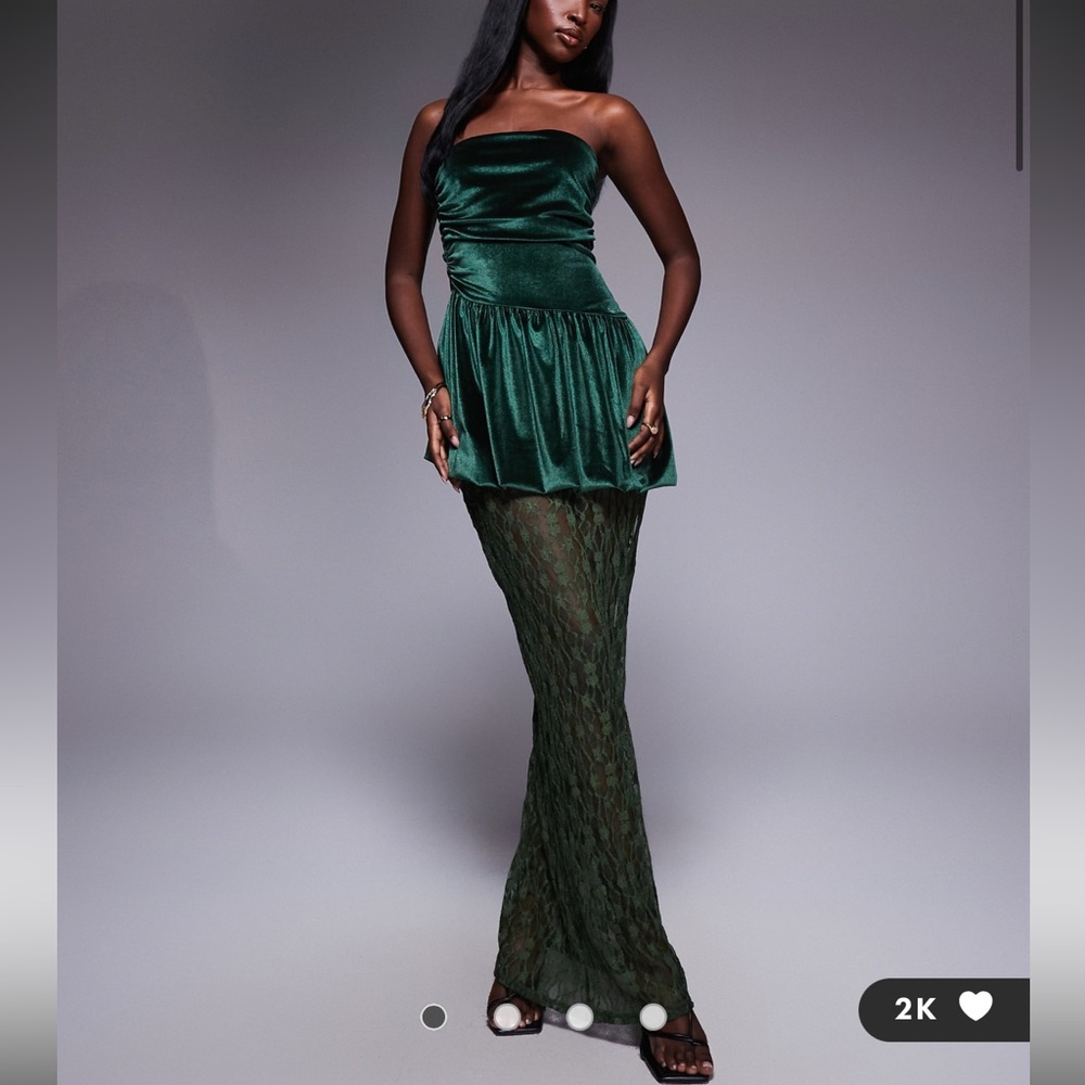 ASOS Green Velvet and Lace Maxi Skirt